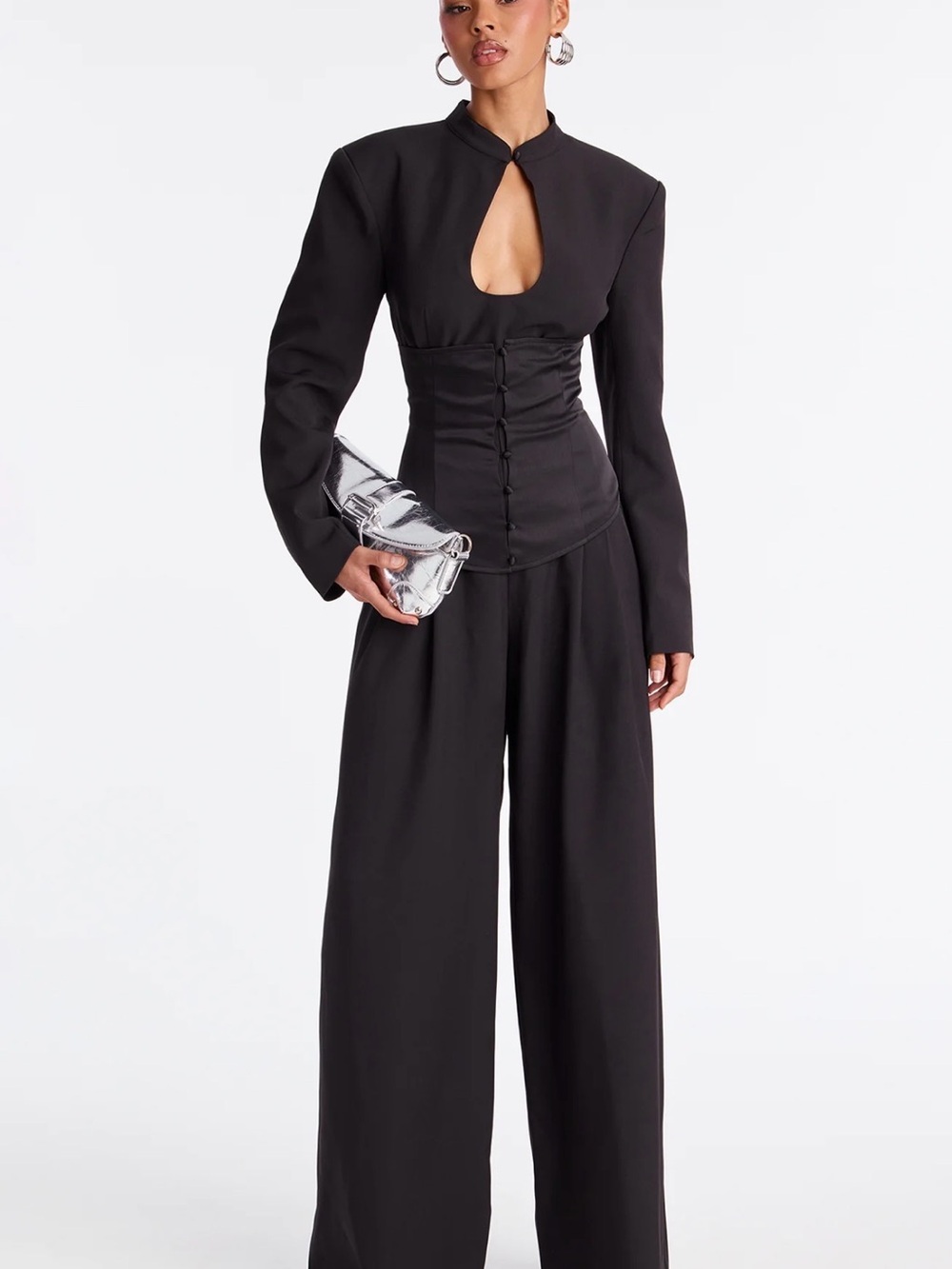 Fashion Nova Black Wide-Leg Jumpsuit with Corset Waist